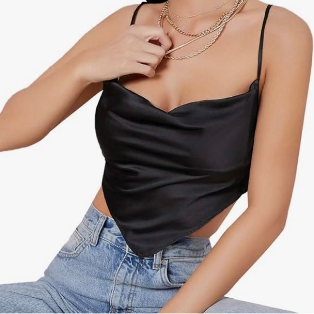 Satin Backless Top - Black